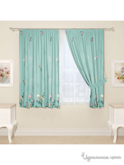 Комплект штор для кухни, штора 2 шт, подхват 2 шт Сирень, цвет голубой
