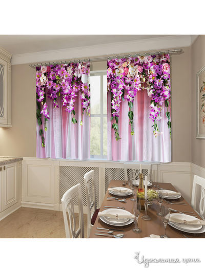 Фотошторы "Цветочная композиция", 145*160 см, 2 шт Сирень, цвет розовый