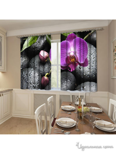 Фотошторы "Орхидея на камнях", 145*160 см, 2 шт Сирень, цвет сиреневый