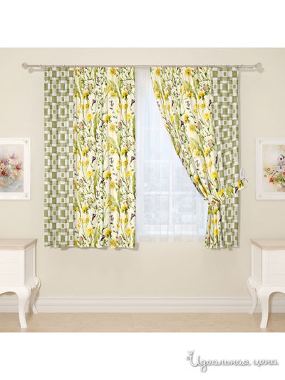 Комплект штор для кухни, штора 2 шт, подхват 2 шт Сирень, цвет желтый