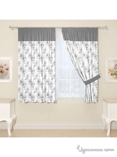 Комплект штор для кухни, штора 2 шт, подхват 2 шт Сирень, цвет серый