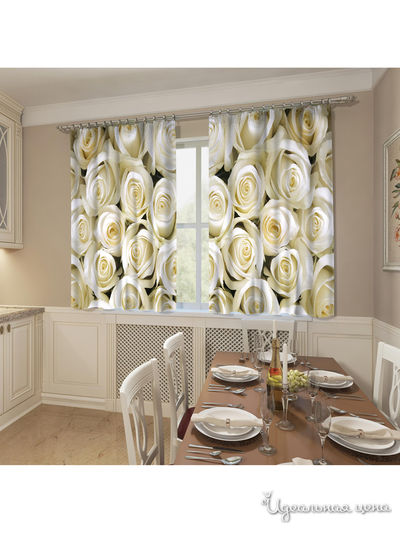 Фотошторы "Душистые розы", 145*160 см, 2 шт Сирень, цвет белый