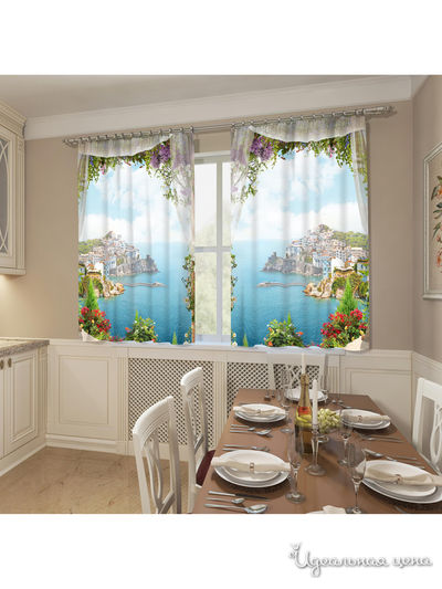 Фотошторы "Греческий залив", 145*160 см, 2 шт Сирень, цвет зеленый