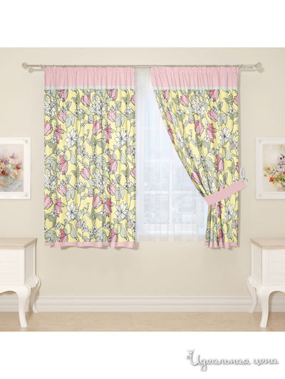 Комплект штор для кухни, штора 2 шт, подхват 2 шт Сирень, цвет желтый