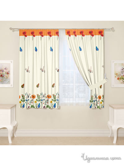 Комплект штор для кухни "Игривые бабочки", штора 2 шт, подхват 2 шт Сирень, цвет желтый