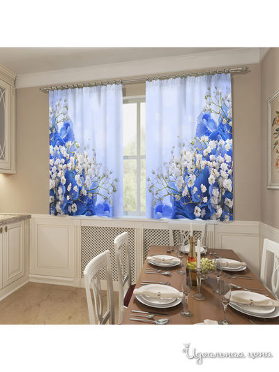 Фотошторы "Голубой букет", 145*160 см, 2 шт Сирень, цвет синий