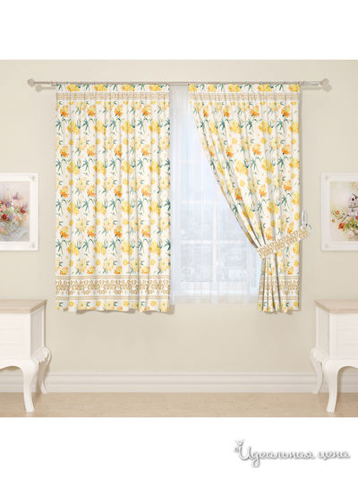 Комплект штор для кухни, штора 2 шт, подхват 2 шт Сирень, цвет желтый