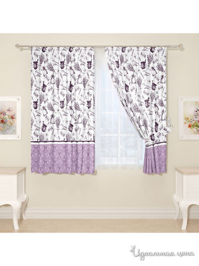 Комплект штор для кухни, штора 2 шт, подхват 2 шт Сирень, цвет фиолетовый
