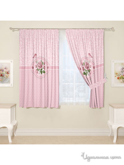 Комплект штор для кухни, штора 2 шт, подхват 2 шт Сирень, цвет розовый