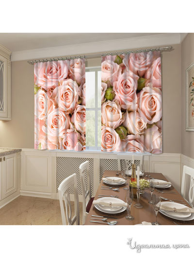 Фотошторы "Молодые розы", 145*160 см, 2 шт Сирень, цвет оранжевый, бежевый