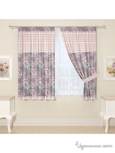 Комплект штор для кухни, штора 2 шт, подхват 2 шт Сирень, цвет фиолетовый