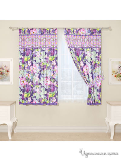 Комплект штор для кухни "Весеннее настроение", штора 2 шт, подхват 2 шт Сирень, цвет фиолетовый