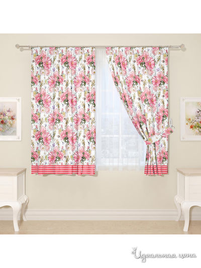Комплект штор для кухни, штора 2 шт, подхват 2 шт Сирень, цвет розовый
