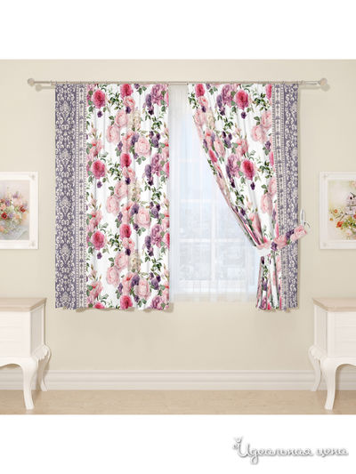 Комплект штор для кухни, штора 2 шт, подхват 2 шт Сирень, цвет фиолетовый, розовый