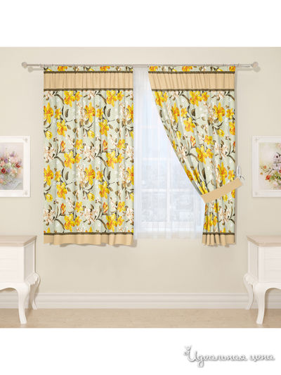 Комплект штор для кухни, штора 2 шт, подхват 2 шт Сирень, цвет оранжевый