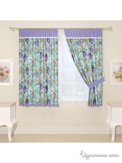 Комплект штор для кухни, штора 2 шт, подхват 2 шт Сирень, цвет фиолетовый, голубой