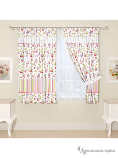 Комплект штор для кухни, штора 2 шт, подхват 2 шт Сирень, цвет розовый
