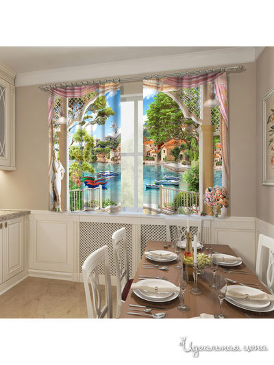 Фотошторы "Терраса у моря", 145*160 см, 2 шт Сирень, цвет мультиколор