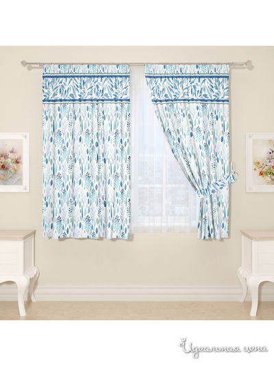Комплект штор для кухни, штора 2 шт, подхват 2 шт Сирень, цвет голубой