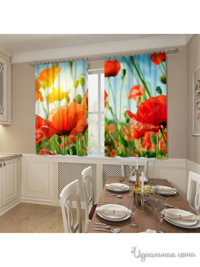 Фотошторы "Яркие маки", 145*160 см, 2 шт Сирень, цвет зеленый, красный