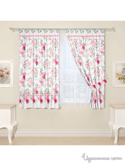 Комплект штор для кухни, штора 2 шт, подхват 2 шт Сирень, цвет розовый