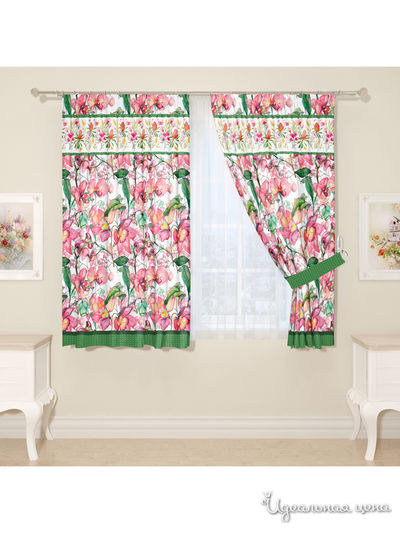 Комплект штор для кухни "Яркие краски весны", штора 2 шт, подхват 2 шт Сирень, цвет розовый