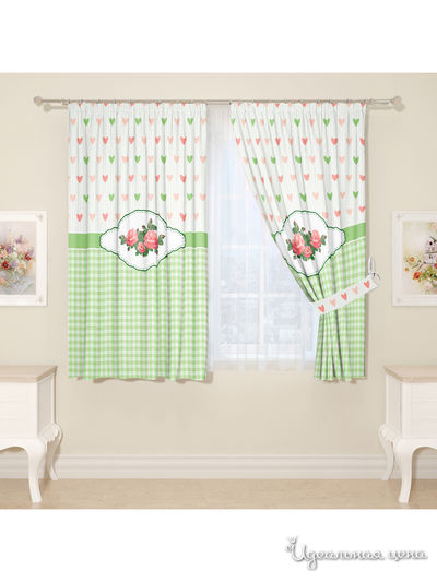 Комплект штор для кухни, штора 2 шт, подхват 2 шт Сирень, цвет зеленый