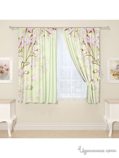 Комплект штор для кухни, штора 2 шт, подхват 2 шт Сирень, цвет желтый