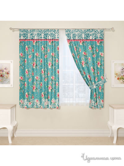 Комплект штор для кухни, штора 2 шт, подхват 2 шт Сирень, цвет голубой