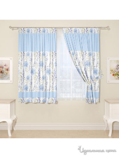 Комплект штор для кухни, штора 2 шт, подхват 2 шт Сирень, цвет голубой