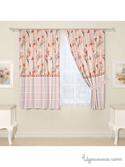 Комплект штор для кухни, штора 2 шт, подхват 2 шт Сирень, цвет розовый