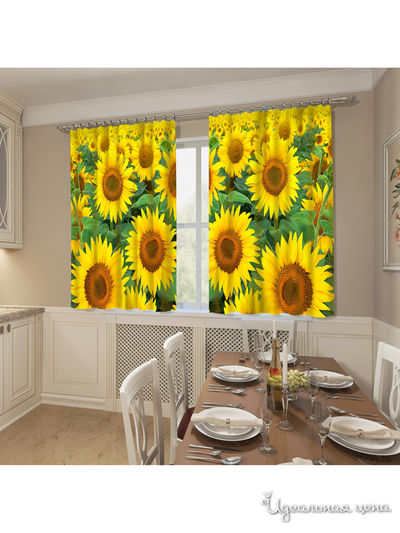 Фотошторы "Подсолнухи", 145*160 см, 2 шт Сирень, цвет зеленый, желтый