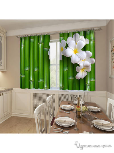 Фотошторы "Плюмерия и бамбук", 145*160 см, 2 шт Сирень, цвет белый, зеленый