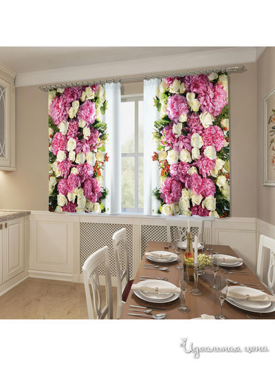 Фотошторы "Розы и пионы", 145*160 см, 2 шт Сирень, цвет мультиколор