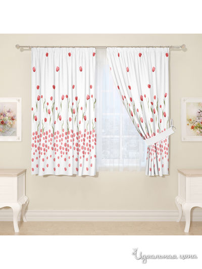 Комплект штор для кухни, штора 2 шт, подхват 2 шт Сирень, цвет красный