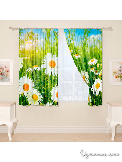 Фотошторы "Ромашки в зелени", 145*160 см, 2 шт Сирень, цвет мультиколор