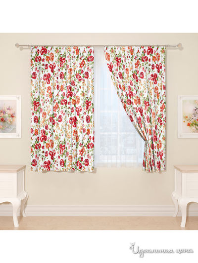 Фотошторы "Акварельные розы", 145*160 см, 2 шт Сирень, цвет красный