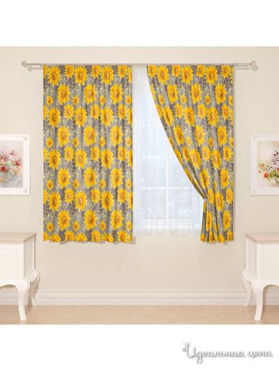 Фотошторы "Желтые подсолнухи", 145*160 см, 2 шт Сирень, цвет желтый