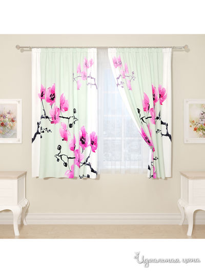 Фотошторы "Сакура в акварели", 145*160 см, 2 шт Сирень, цвет розовый