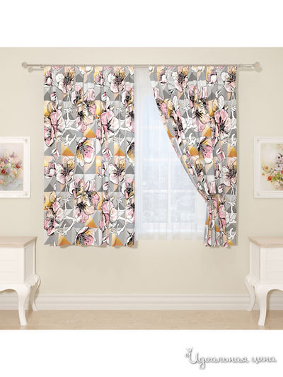 Фотошторы "Сакура в геометрии", 145*160 см, 2 шт Сирень, цвет мультиколор