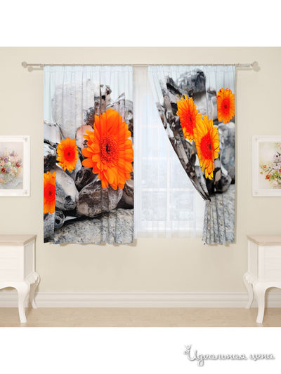 Фотошторы "Герберы на камнях", 145*160 см, 2 шт Сирень, цвет мультиколор