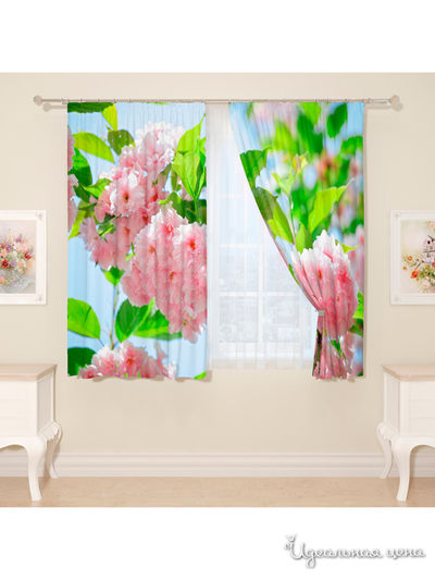 Фотошторы "Ветка японской розы", 145*160 см, 2 шт Сирень, цвет мультиколор