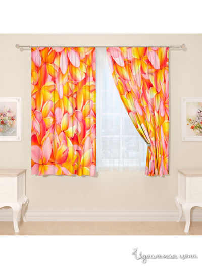 Фотошторы "Рамка из плюмерии", 145*160 см, 2 шт Сирень, цвет мультиколор