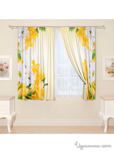 Фотошторы "Примулы и ромашки", 145*160 см, 2 шт Сирень, цвет мультиколор