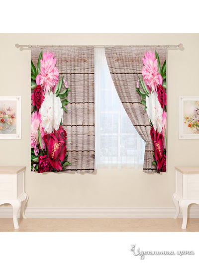 Фотошторы "Рамка из пионов", 145*160 см, 2 шт Сирень, цвет мультиколор