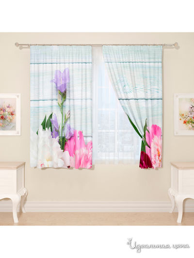 Фотошторы "Пионы и ромашка", 145*160 см, 2 шт Сирень, цвет мультиколор