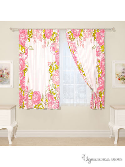 Фотошторы "Рама из пионов", 145*160 см, 2 шт Сирень, цвет розовый