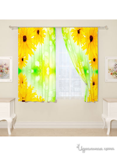Фотошторы "Солнечные цветы", 145*160 см, 2 шт Сирень, цвет зеленый