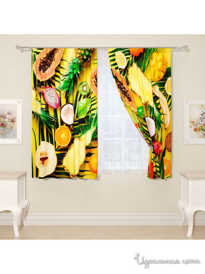 Фотошторы "Тропическиий стол", 145*160 см, 2 шт Сирень, цвет зеленый