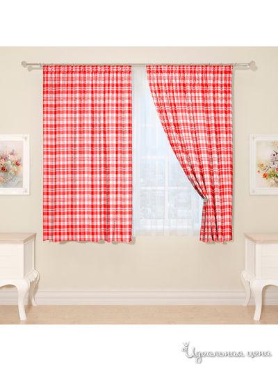 Фотошторы "Красная клетка", 145*160 см, 2 шт Сирень, цвет мультиколор
